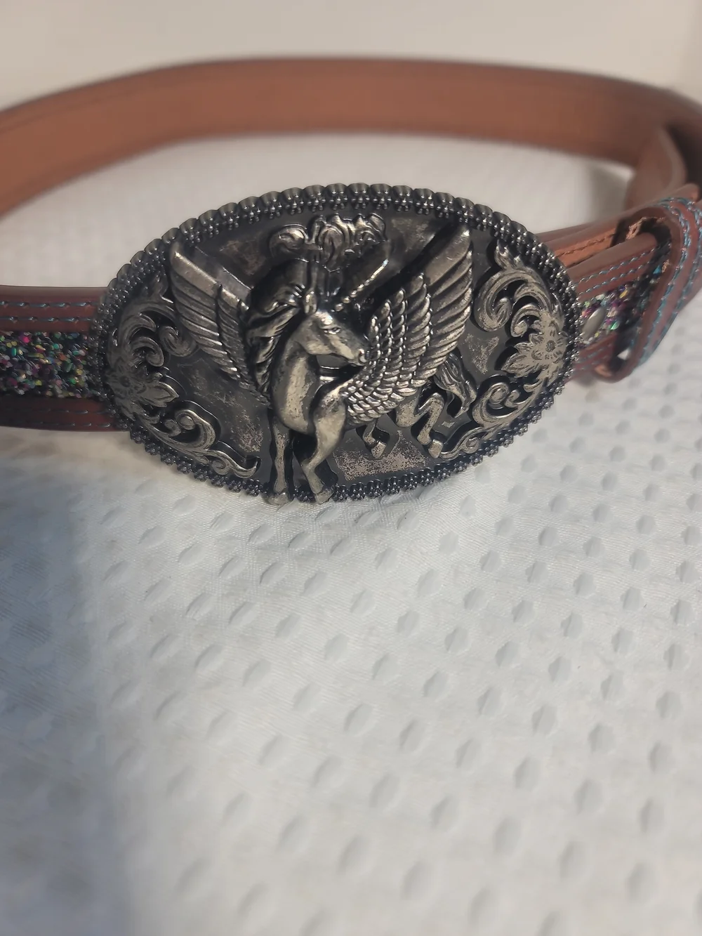 Brown Belt with Silver Pegasus Buckle